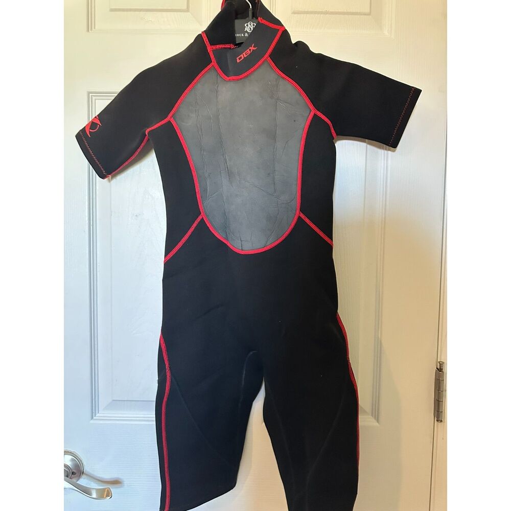 DBX Short‑Sleeve Wetsuit – Black & Gray with Red Trim Kids size L